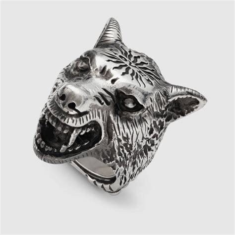 gucci angry wolf ring|forest wolf head ring.